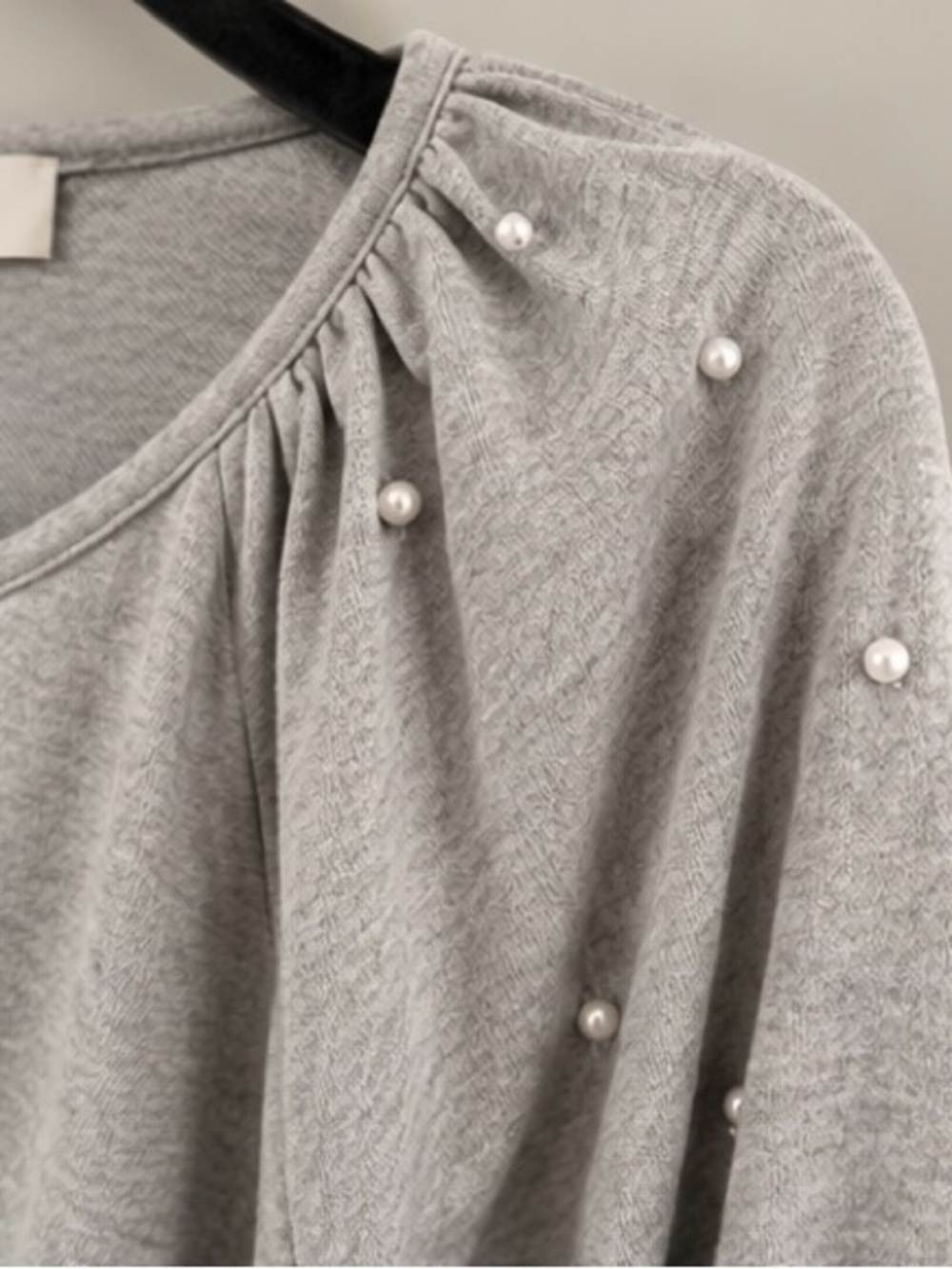 LOFT Pearl Embellished Puff Sleeve Sweatshirt Top Gray XL